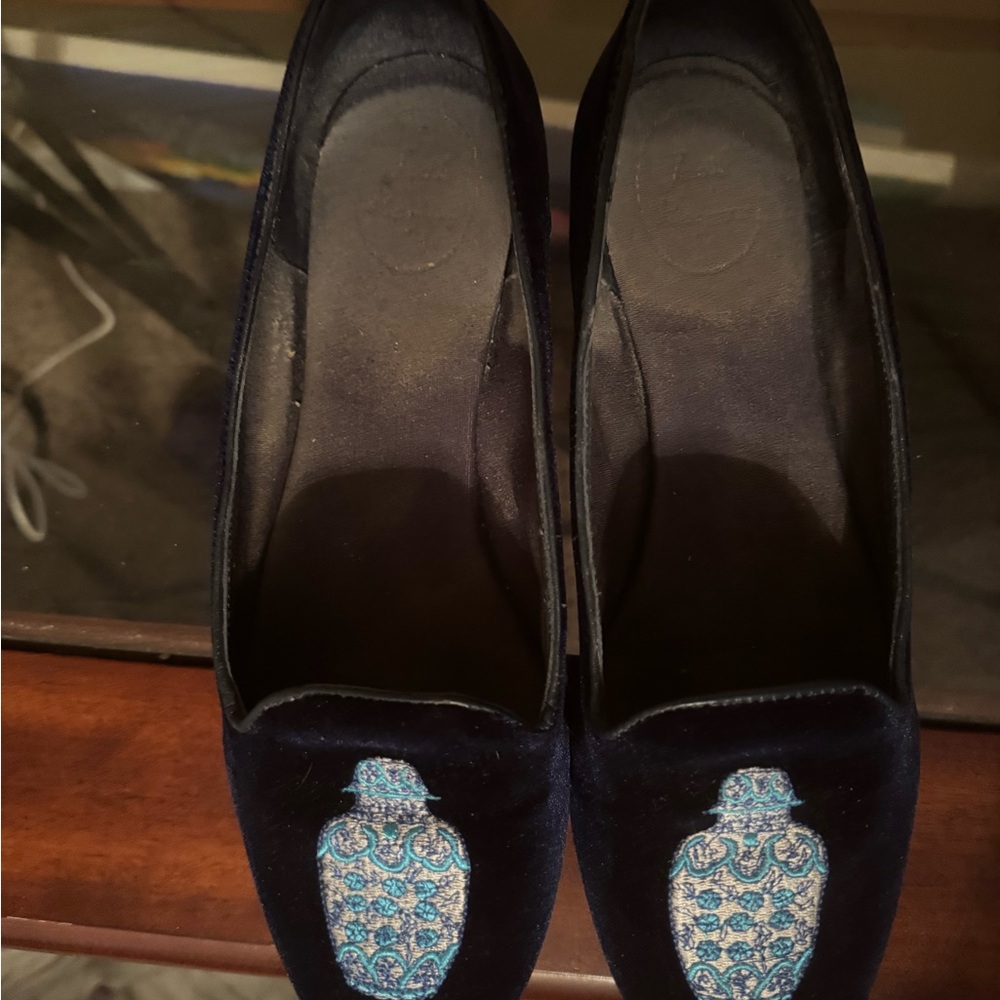 Jack Rogers Navy Blue Loafers with Embroidery